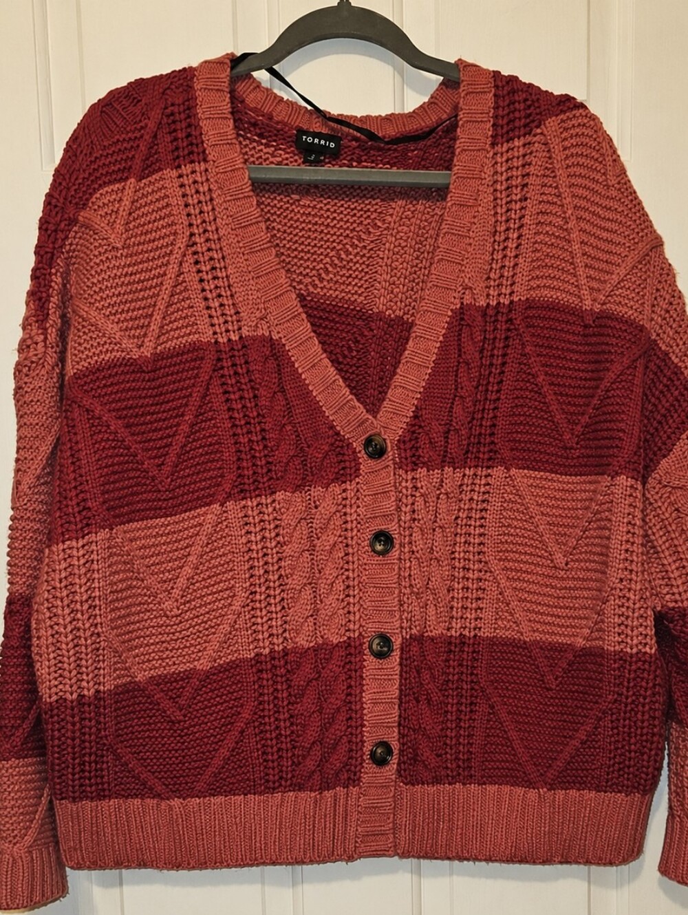 Torrid Size 2 Pink & Burgundy Colorblock Chunky Knit Cardigan Sweater